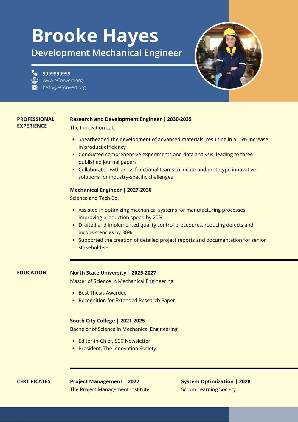 Development Mechanical Engineer Resume