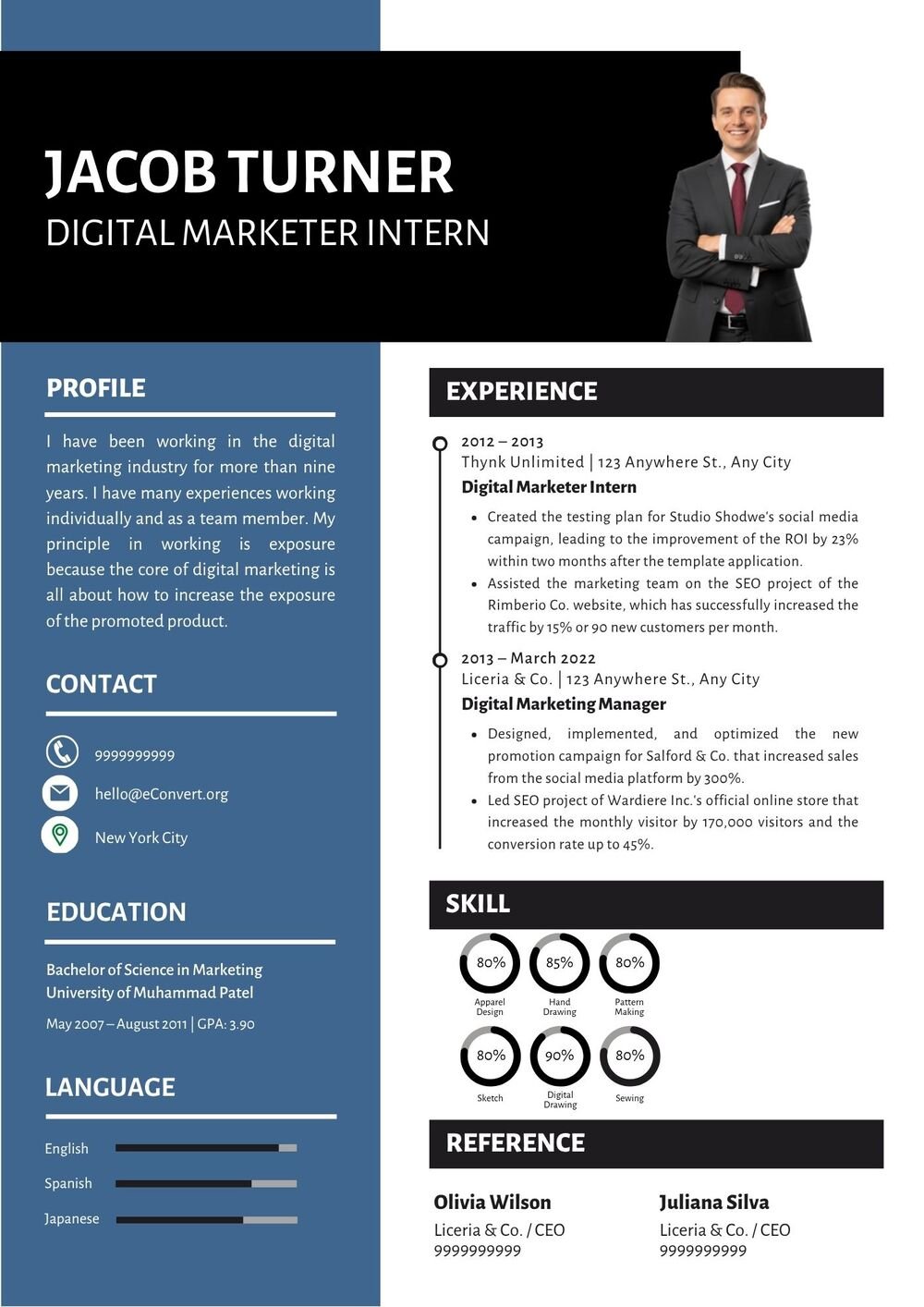 Digital Marketer Intern Resume