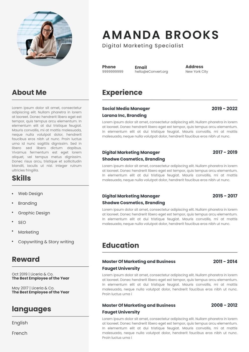 Digital Marketing Specialist Resume