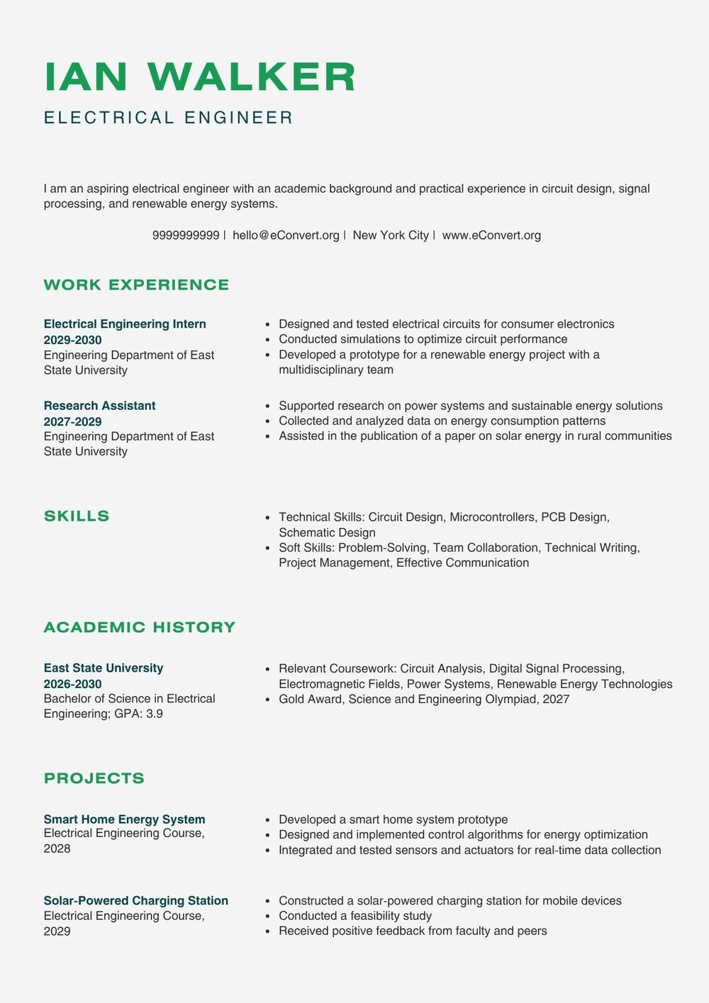 Electrical Engineer Resume