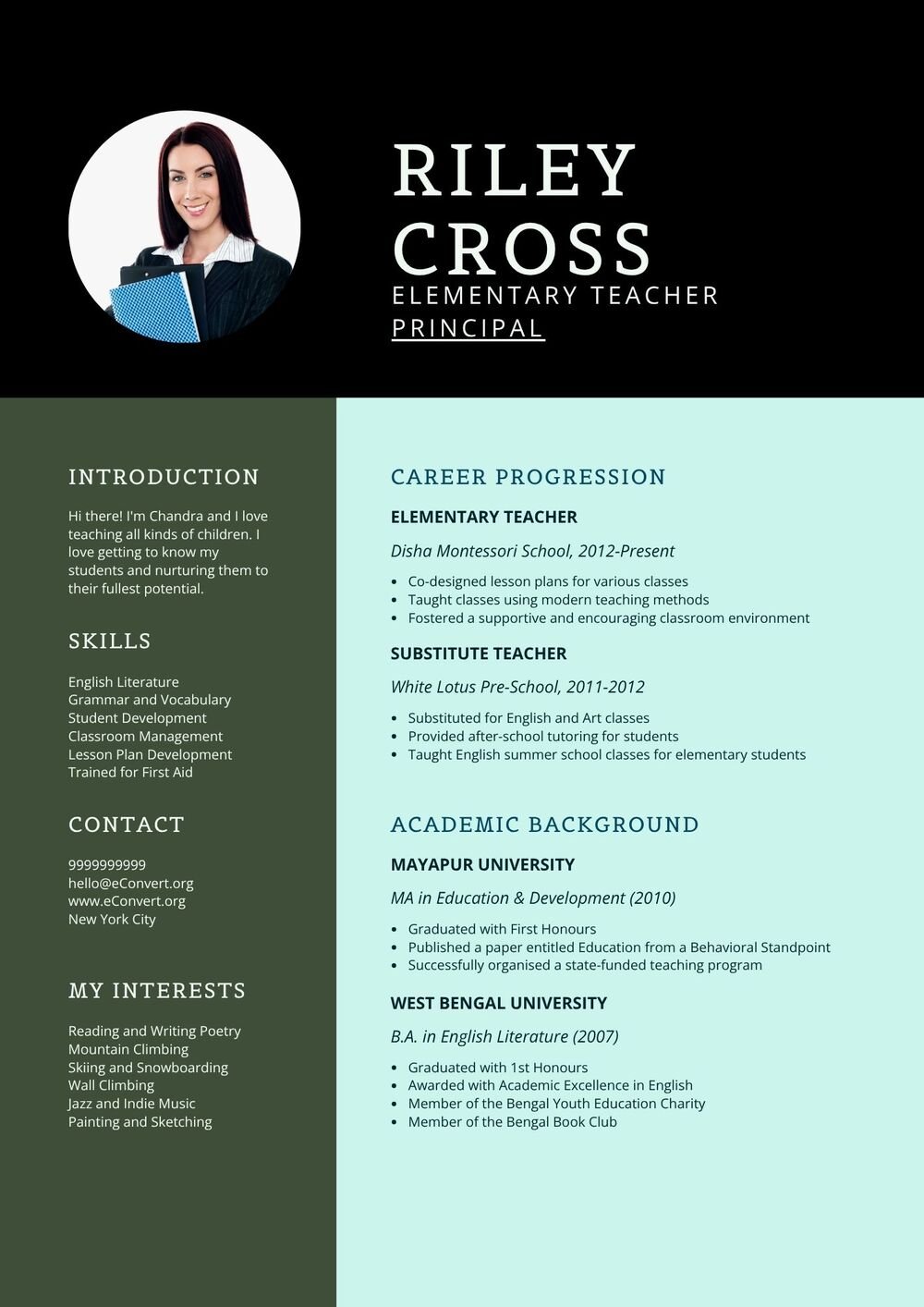 Elementary Teacher principal Resume