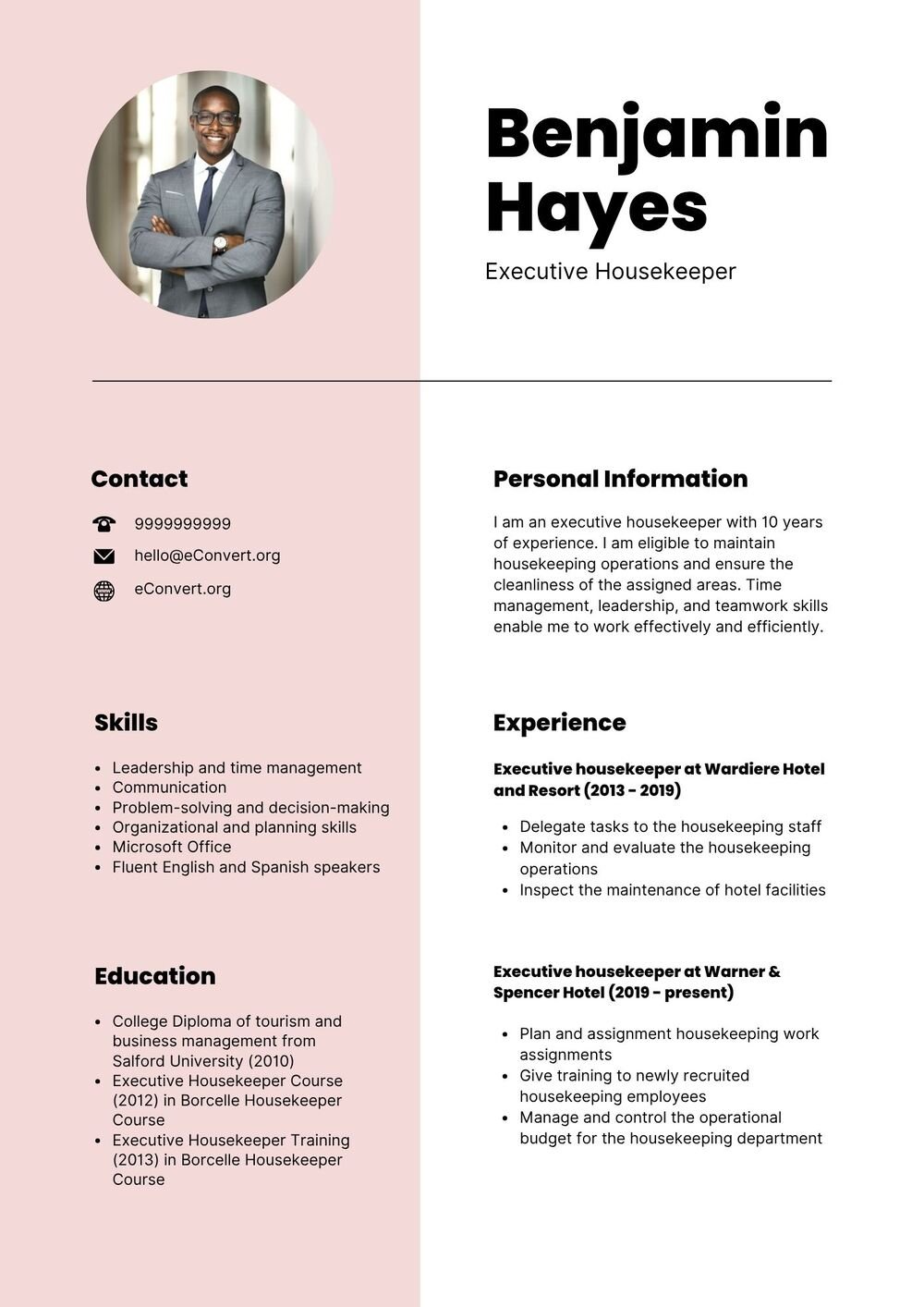 Executive Housekeeper Resume