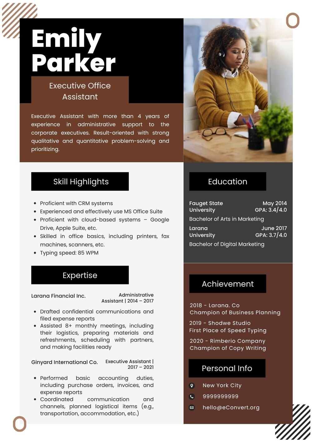 Executive Office Assistant Resume template