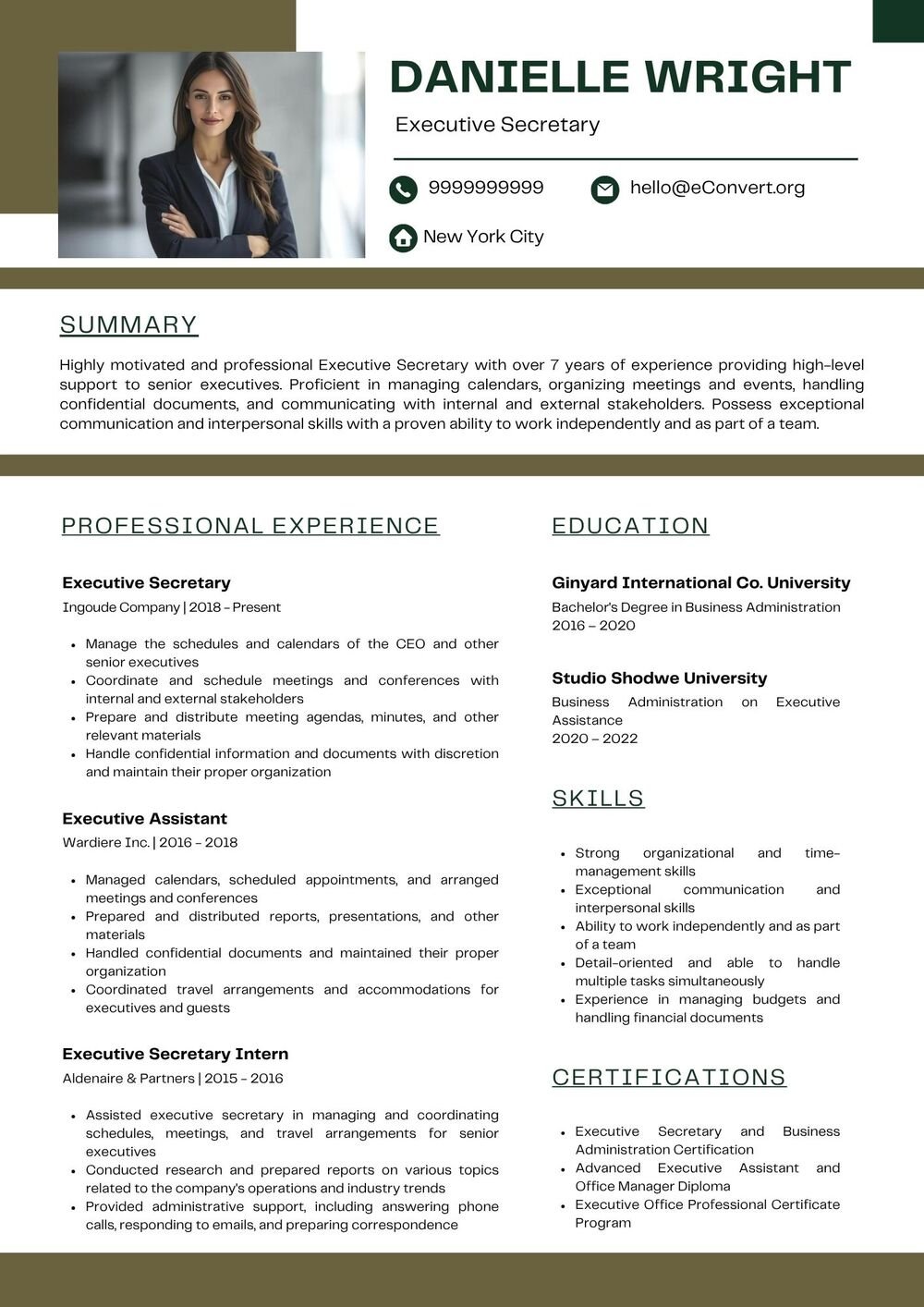 Executive Secaretary Resume