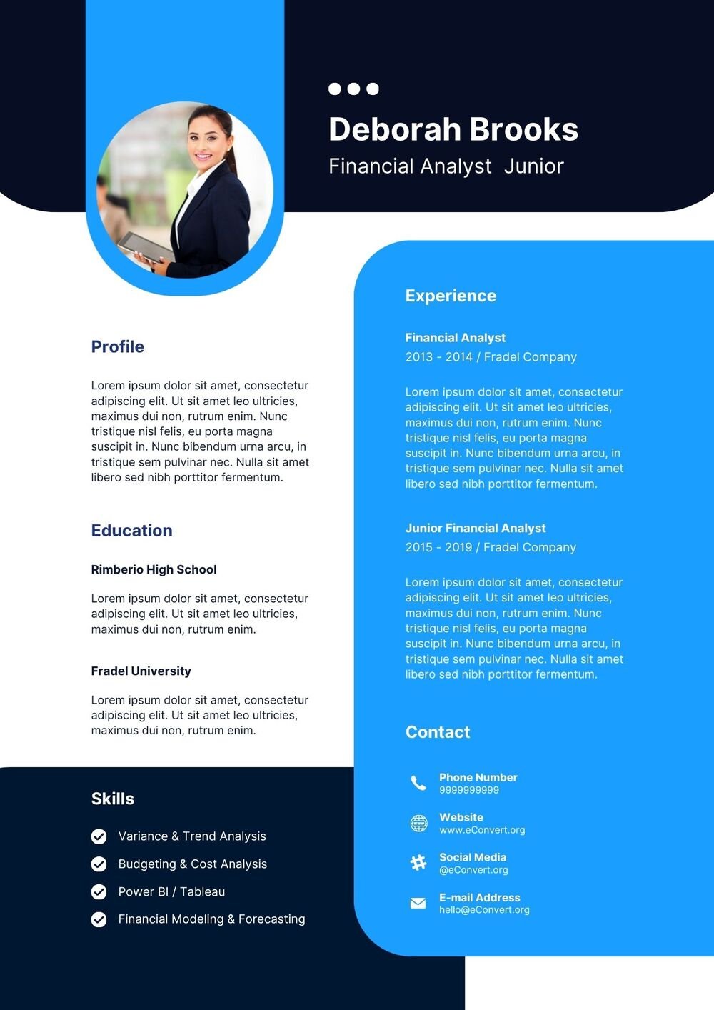 Financial Analyst Junior Resume