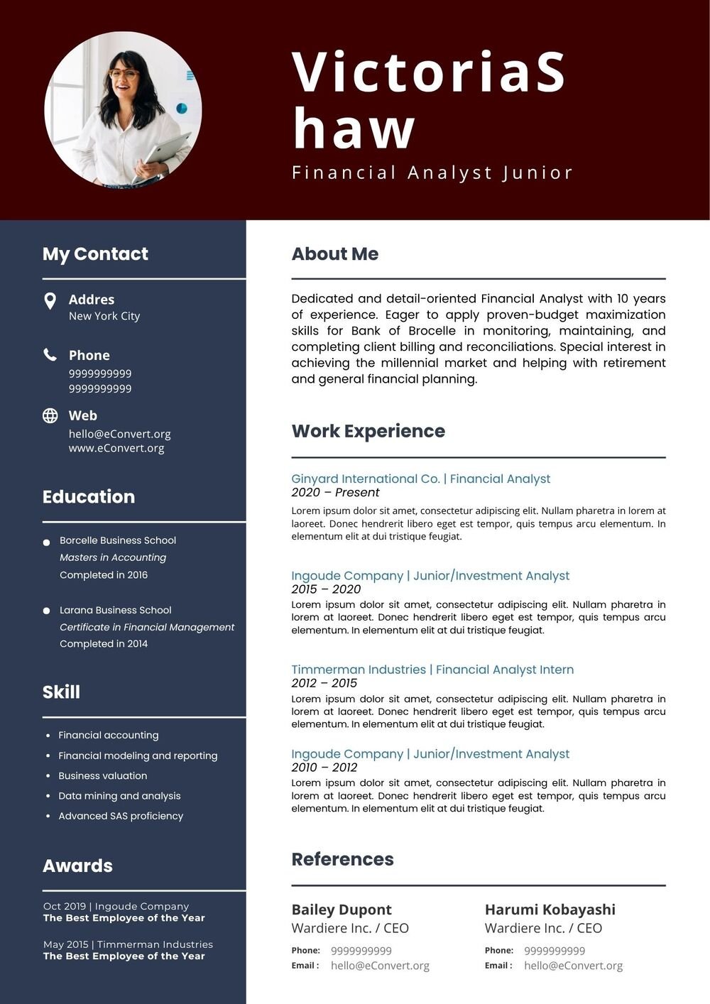 Financial Analyst Junior Resume