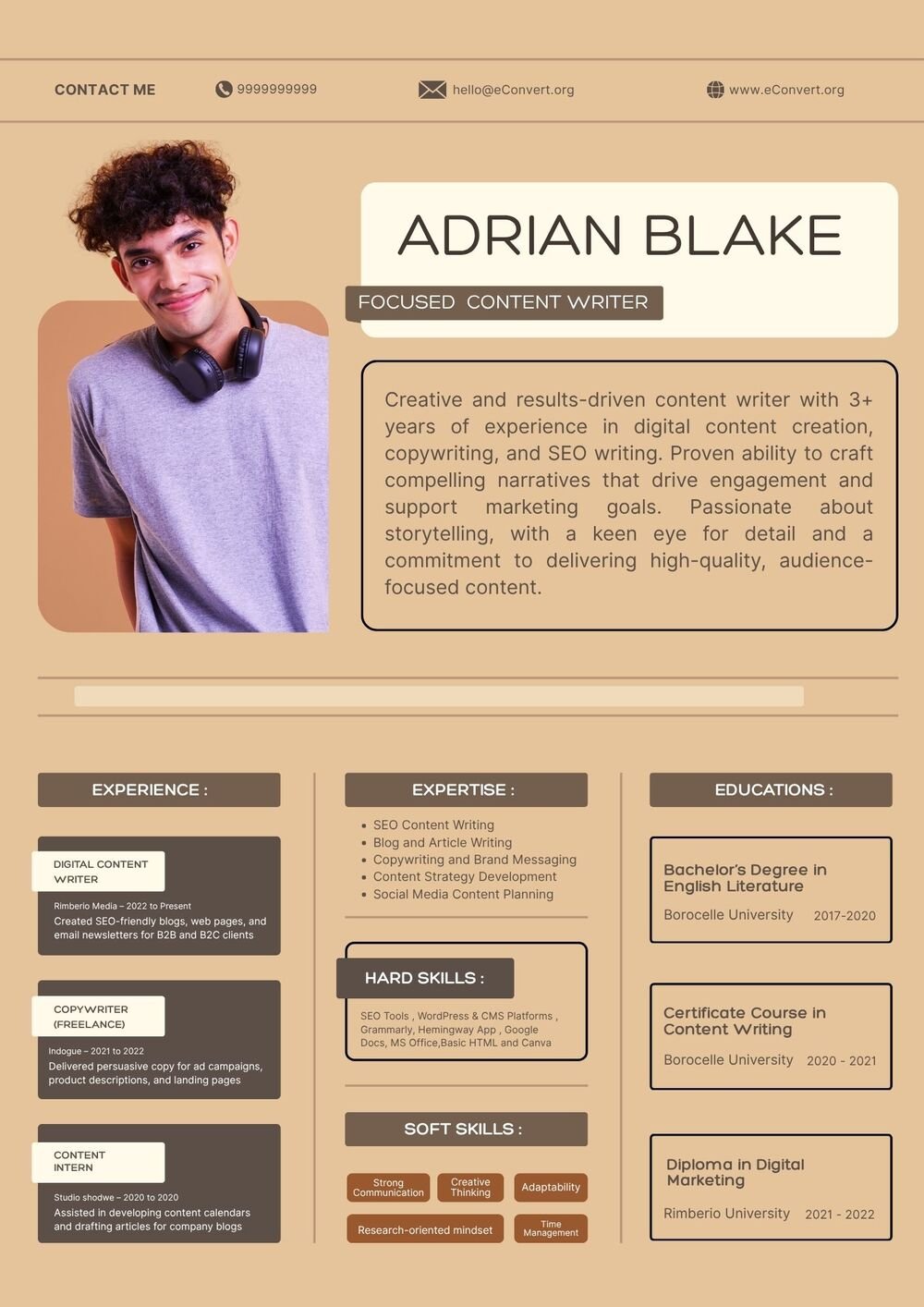 Focused Content Writer Resume