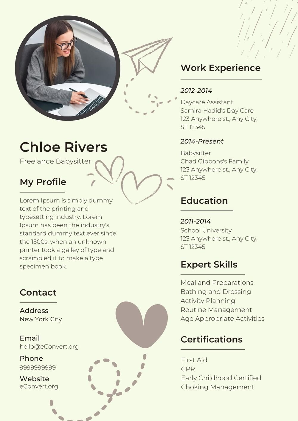 Freelance Babysitter Resume