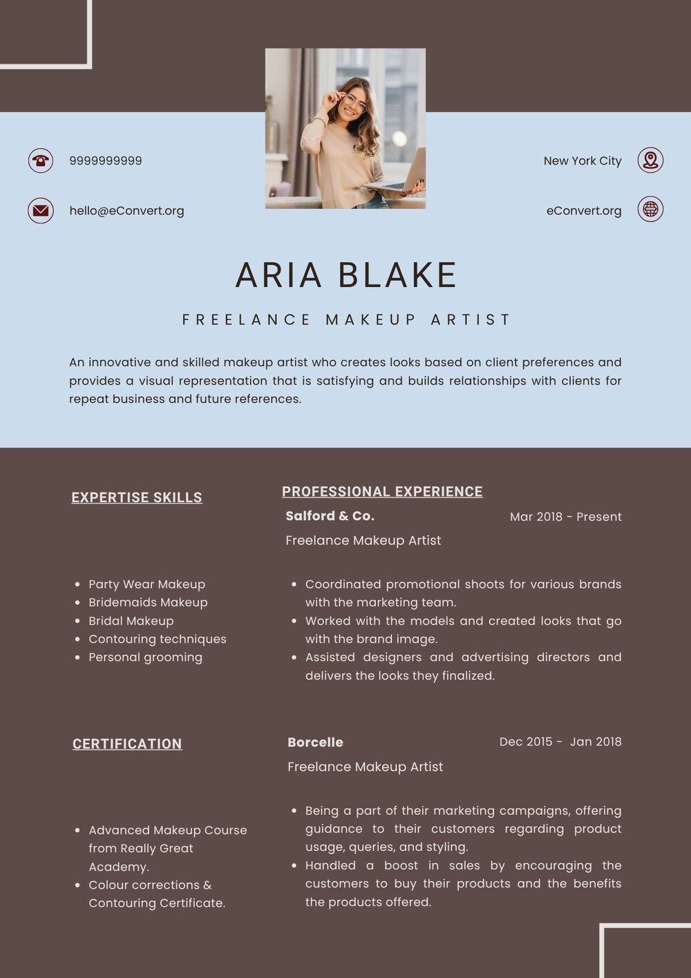 Freelance Makeup Artist Resume