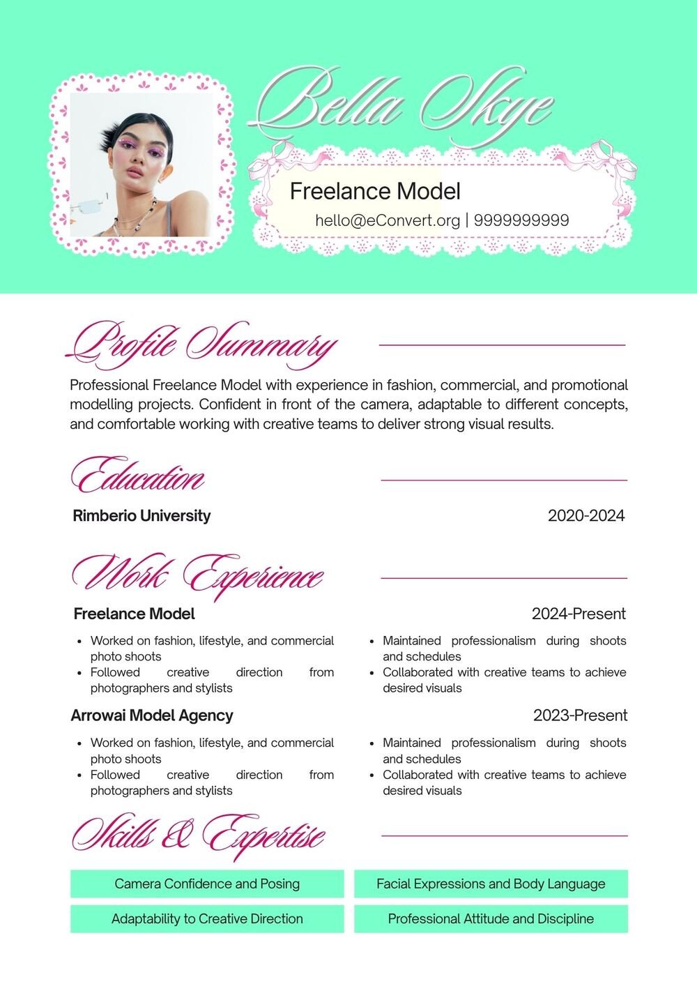 Freelance Model Resume