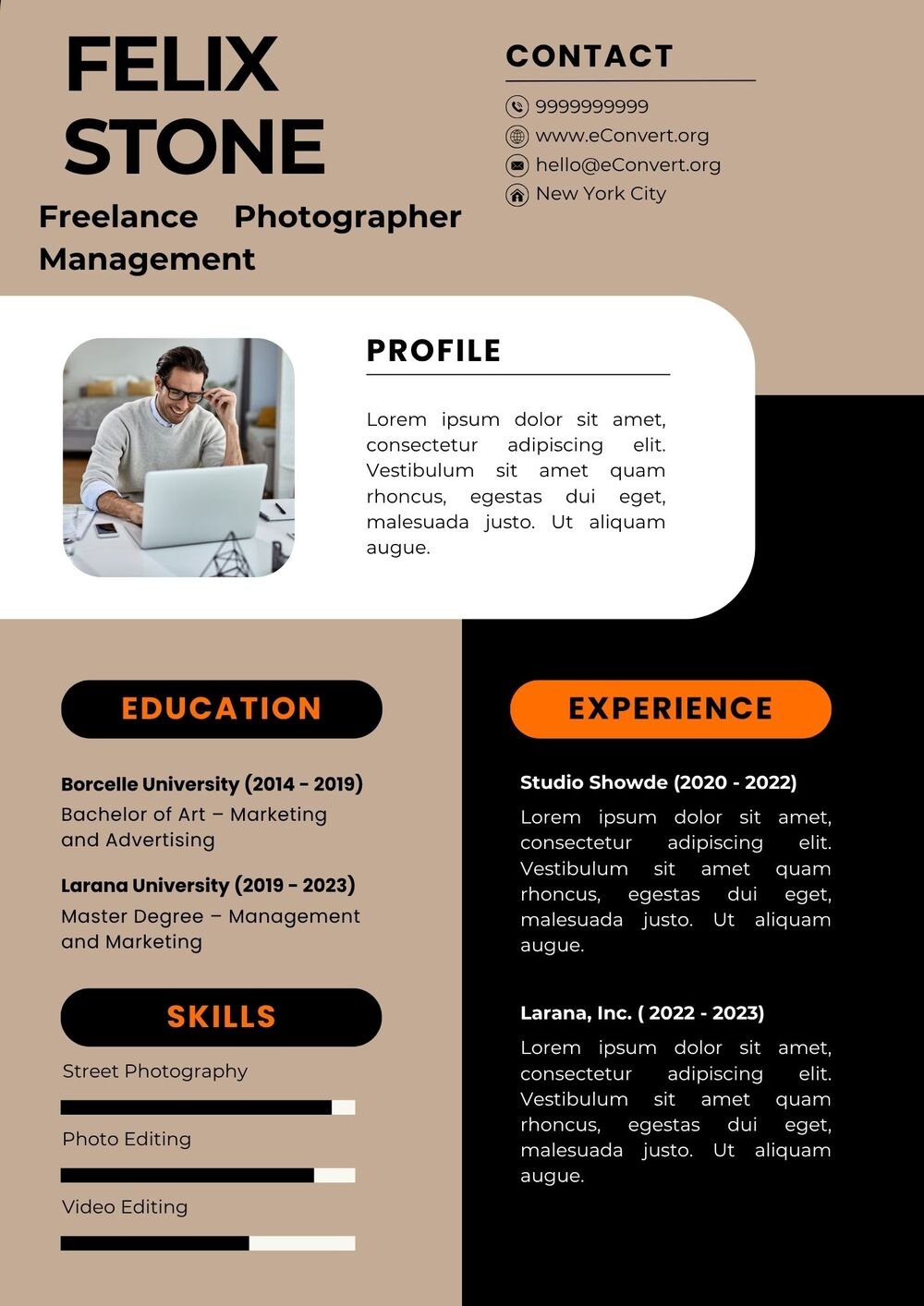 Freelance Photographer Management Resume