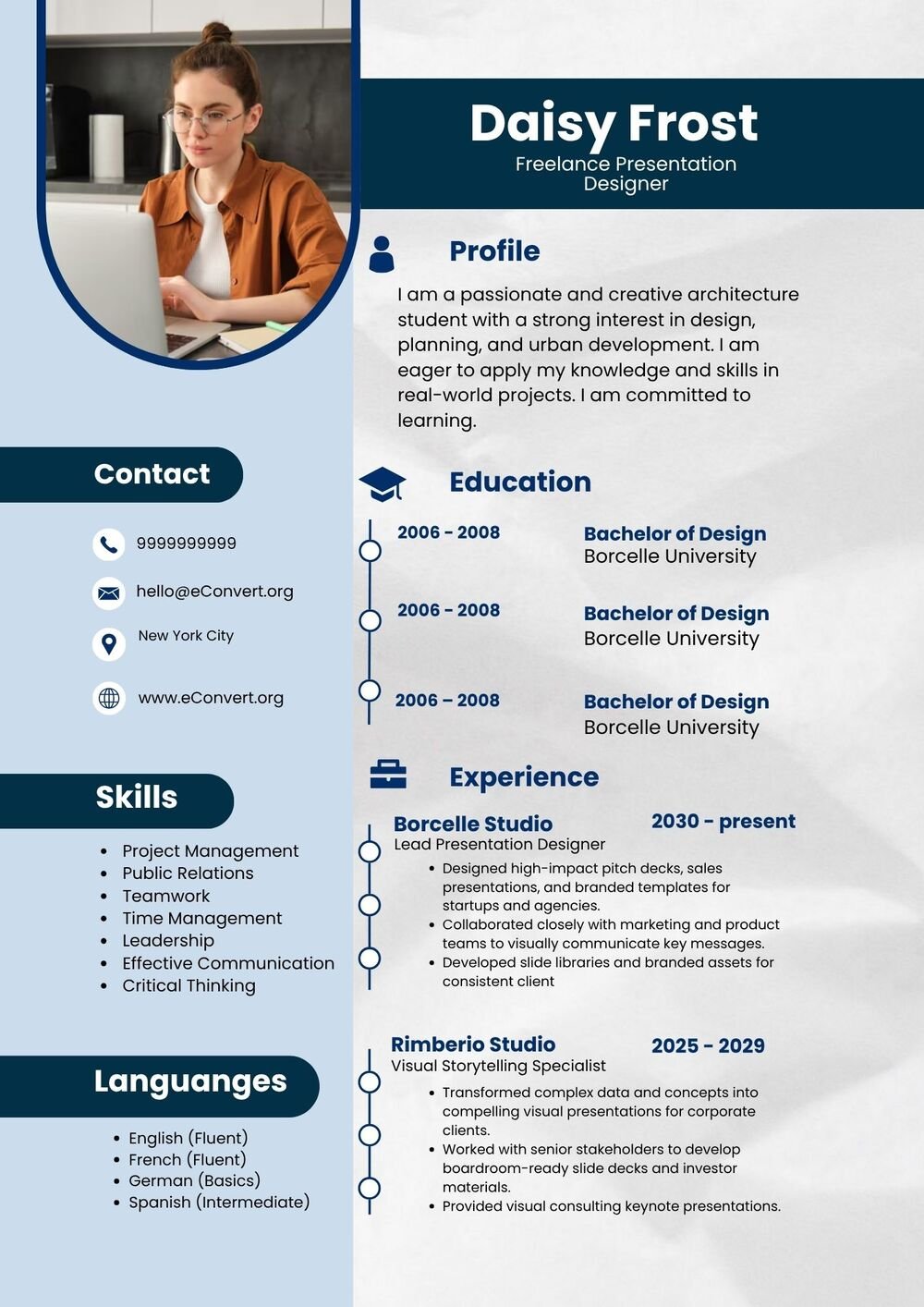 Freelance Presentation Designer Resume