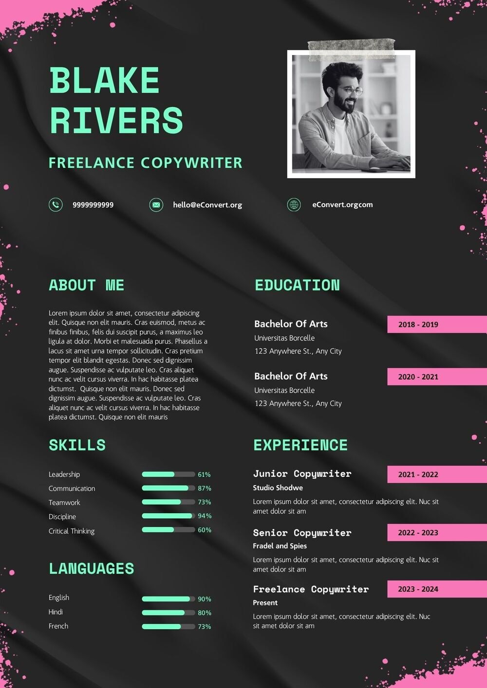 Freelance Copywriter Resume