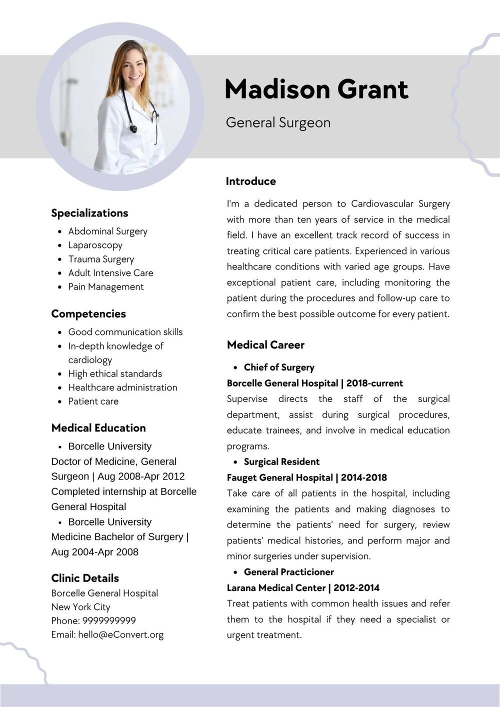 General Surgeon Resume