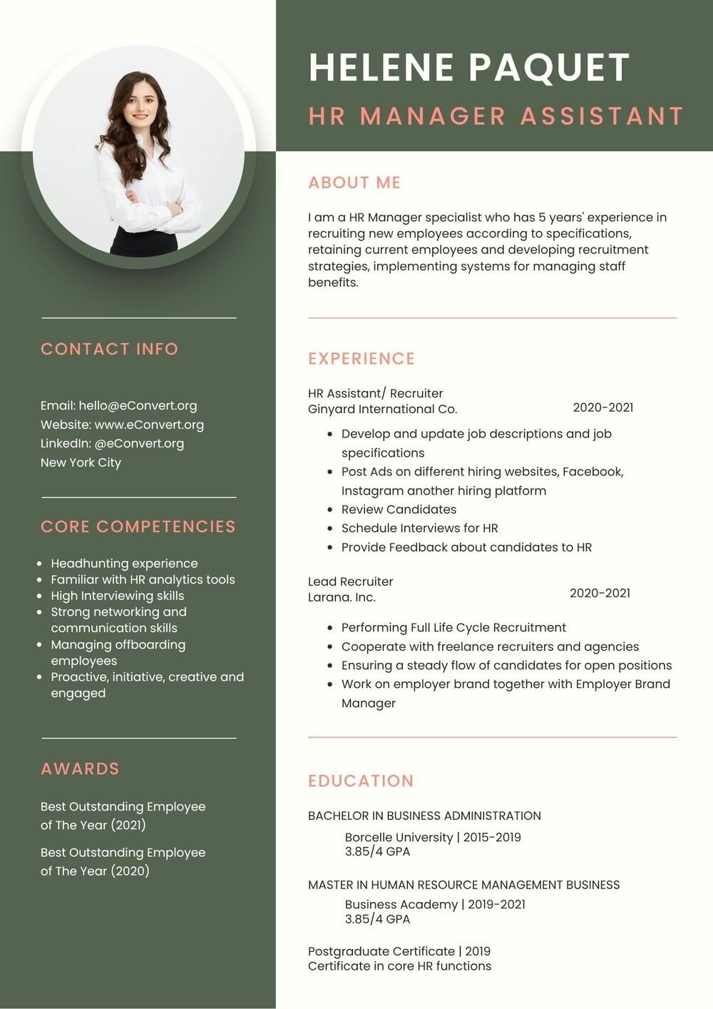 HR Manager Assistant Resume