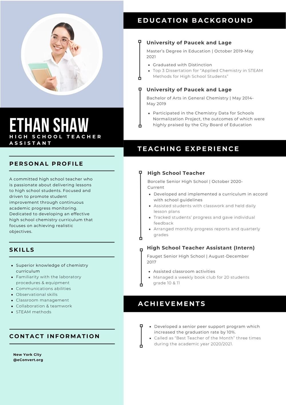 High School Teacher Assistant Resume