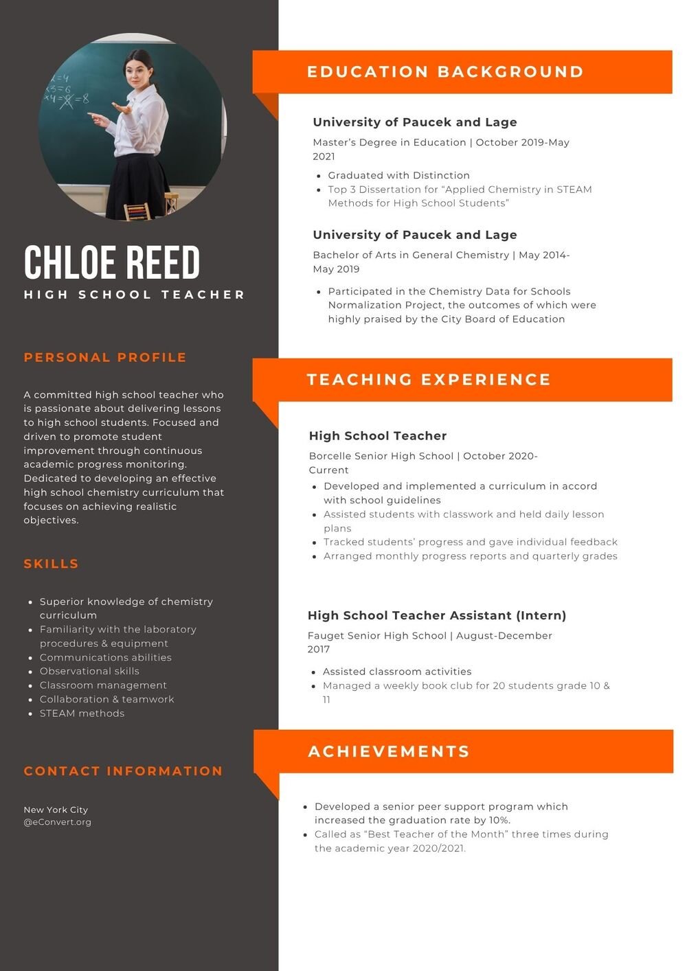High School Teacher Resume