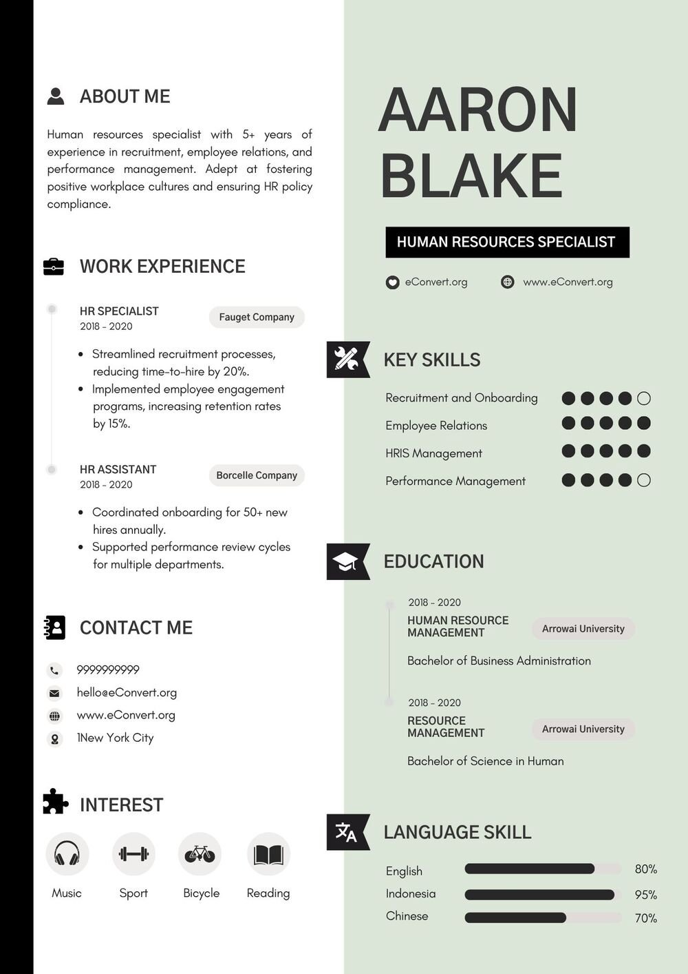 Human Resources Specialist Resume