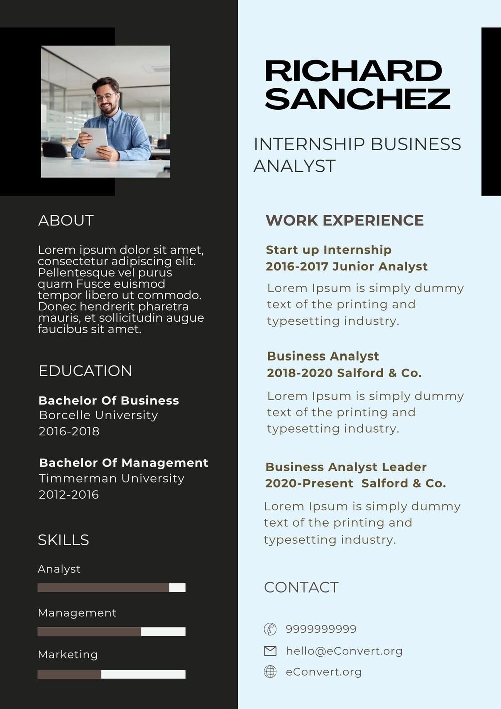 Internship Business Analyst Resume