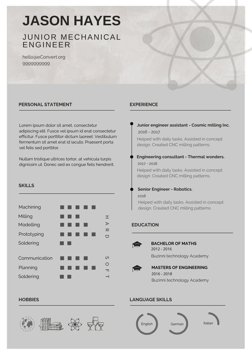 Junior Mechanical Engineer Resume