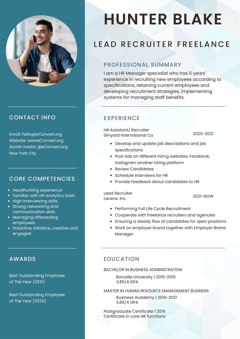 Lead Recruiter Freelance Resume
