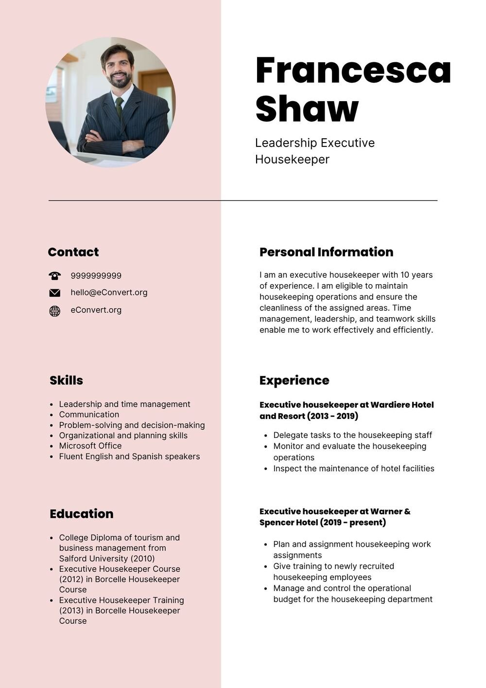 Leadership Executive Housekeeper Resume