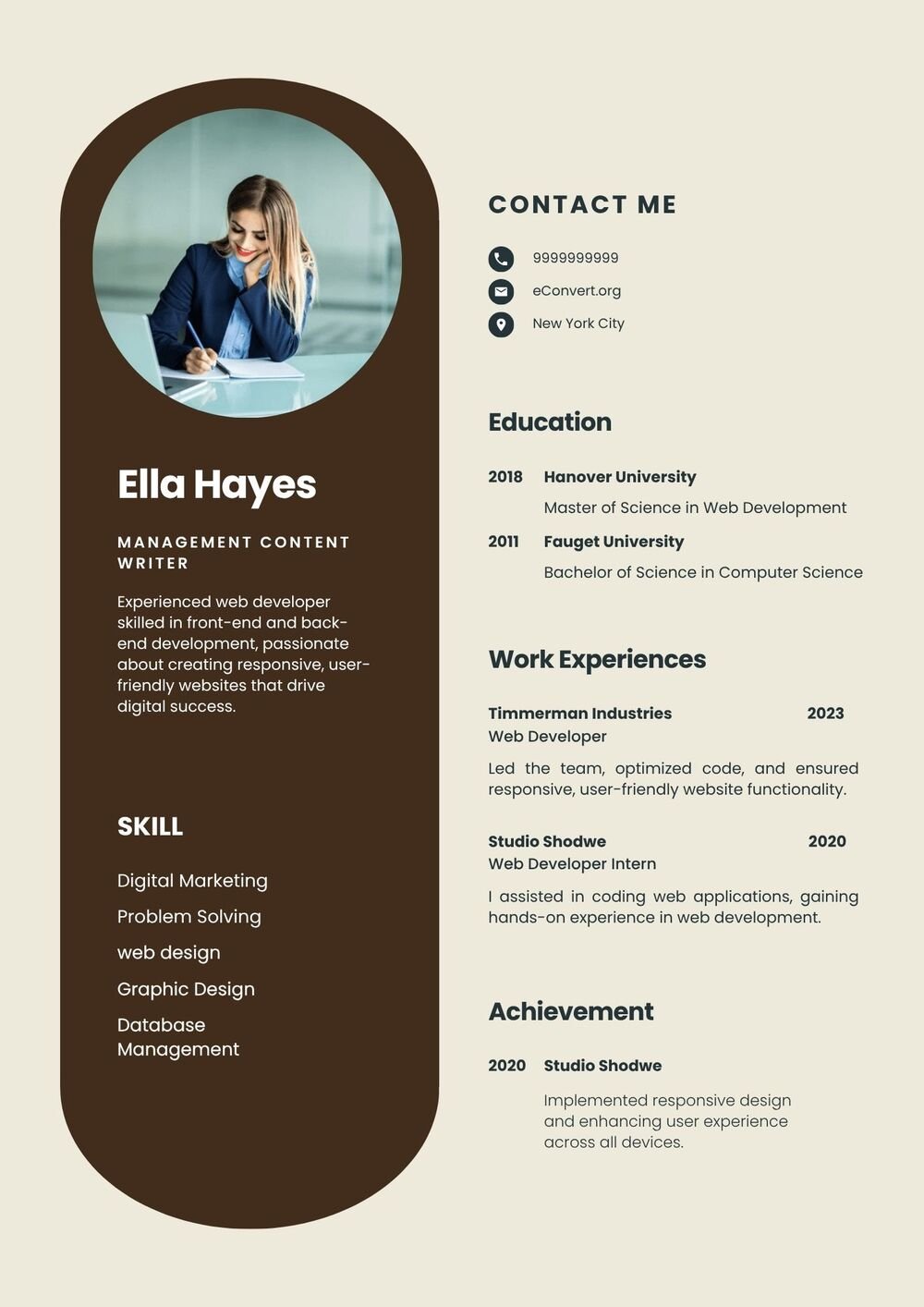 Management Content Writer Resume