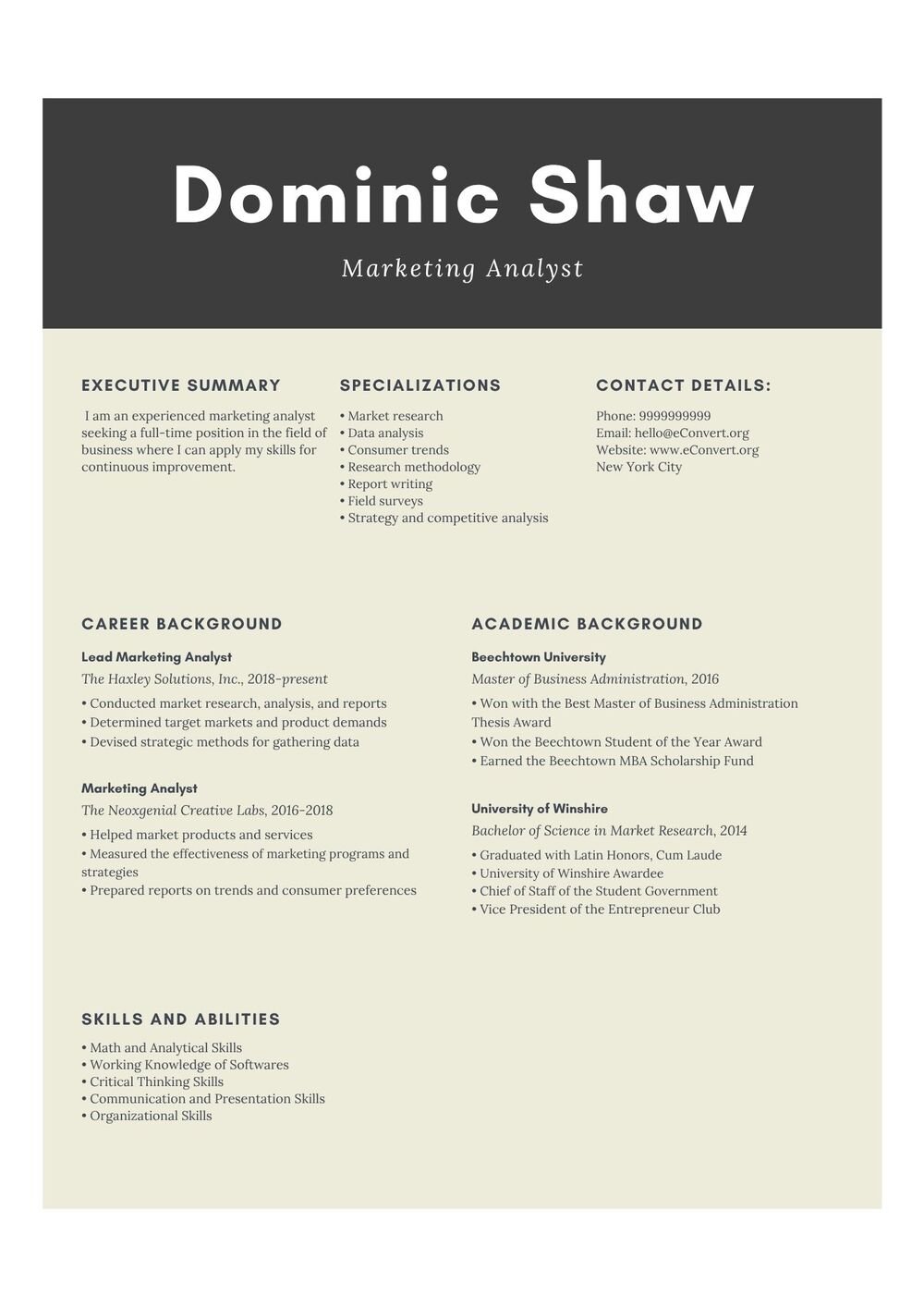 Marketing Analyst Resume