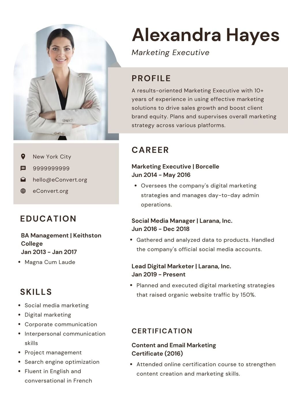 Marketing Executive Resume
