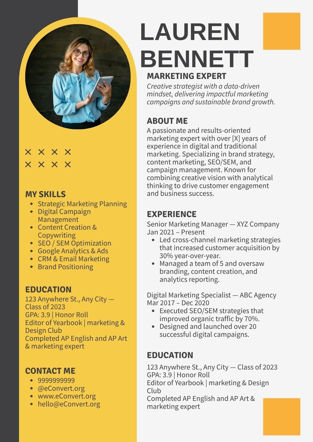Marketing Expert Resume