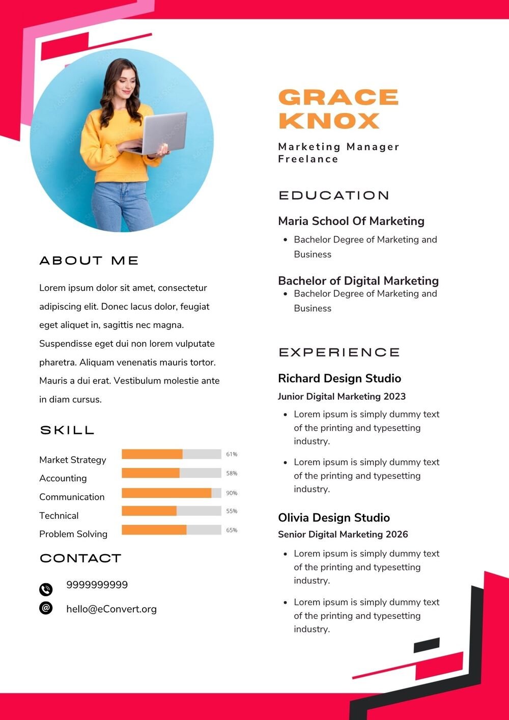 Marketing Manager Freelance Resume