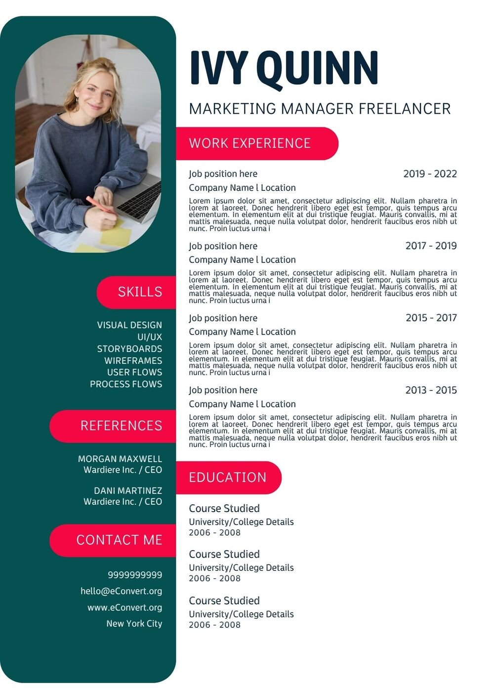 Marketing Manager Freelancer Resume