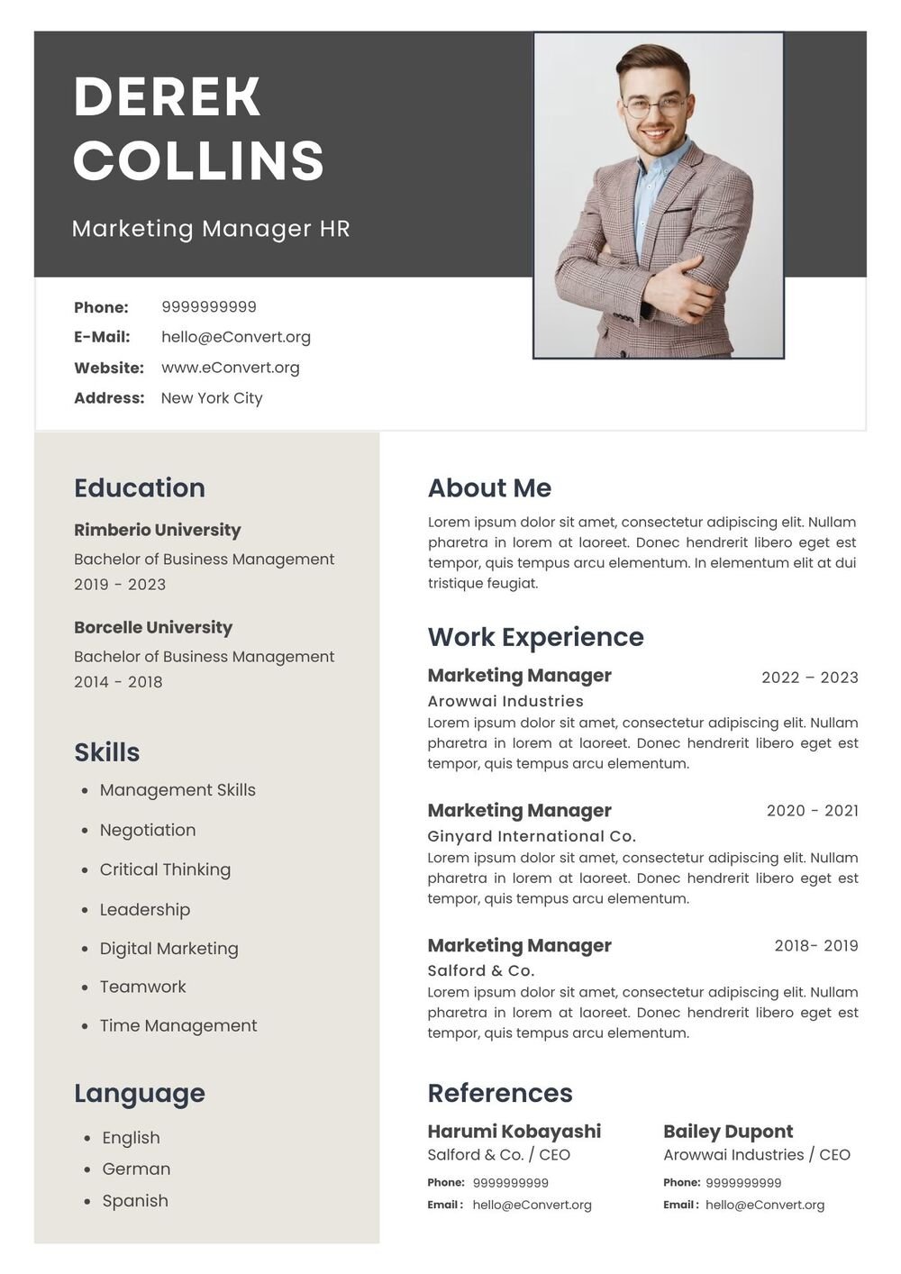 Marketing Manager HR Resume