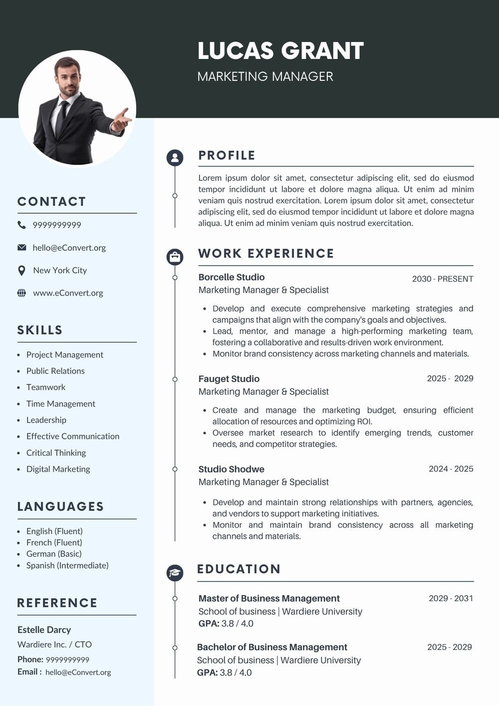 Marketing Manager Resume For Boy