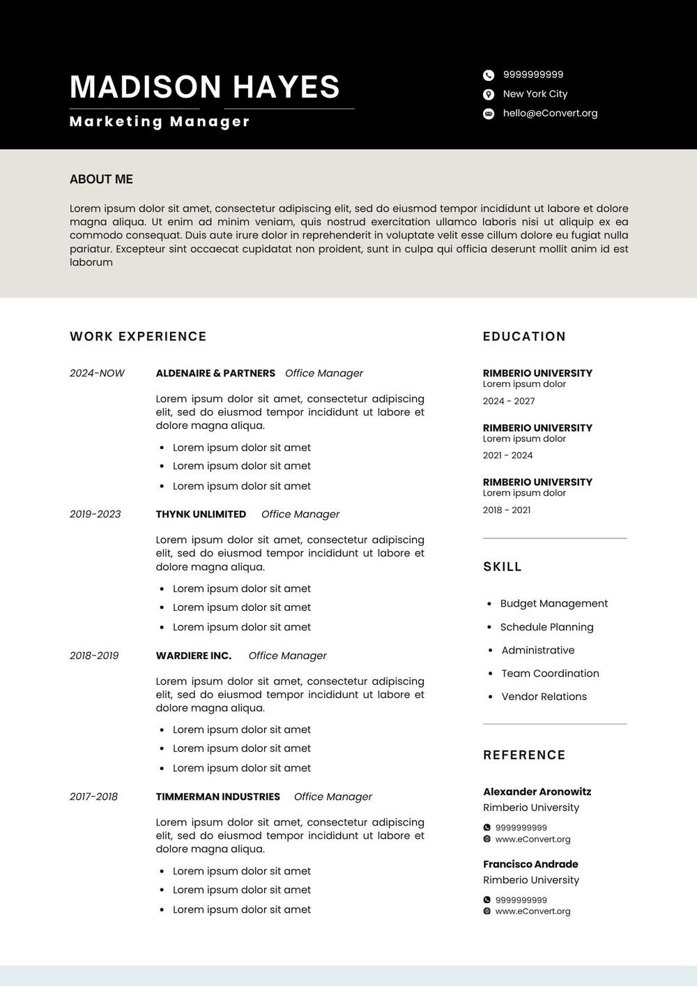 Marketing Manager Resume template