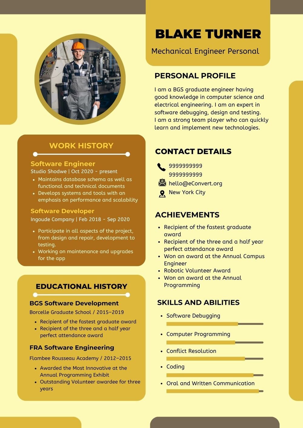 Mechanical Engineer Personal Resume