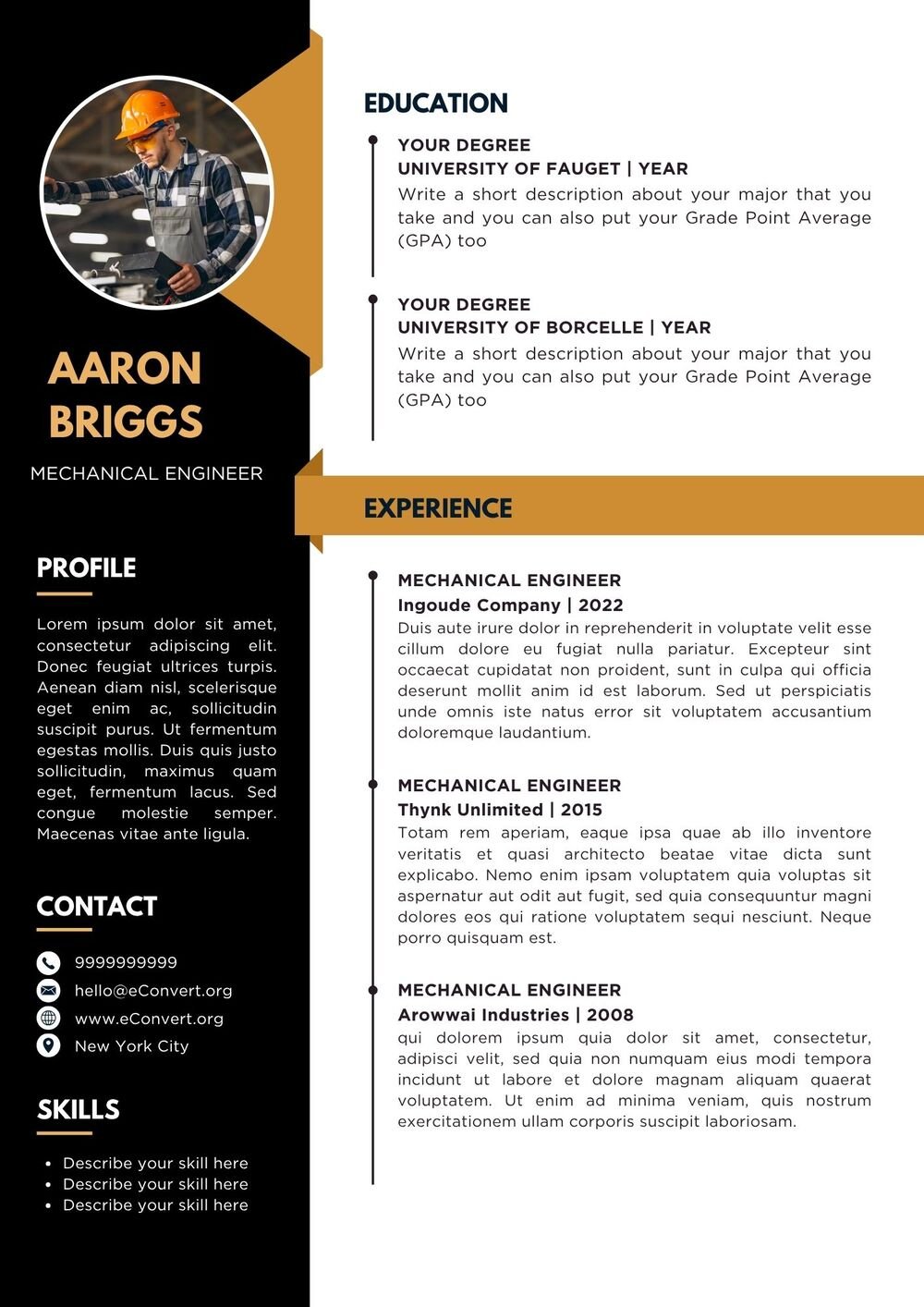 Mechanical Engineer Resume