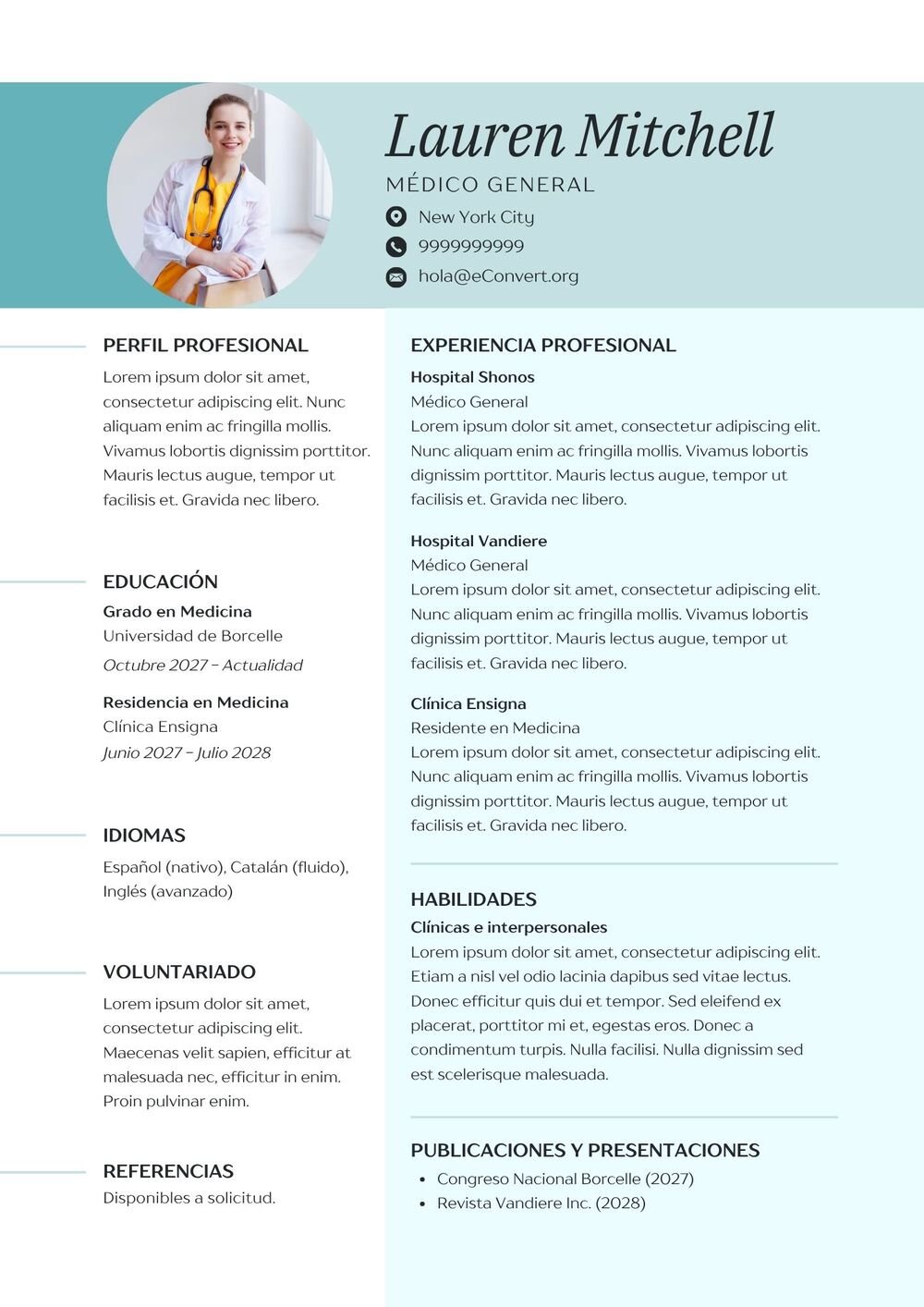 Médico General Resume