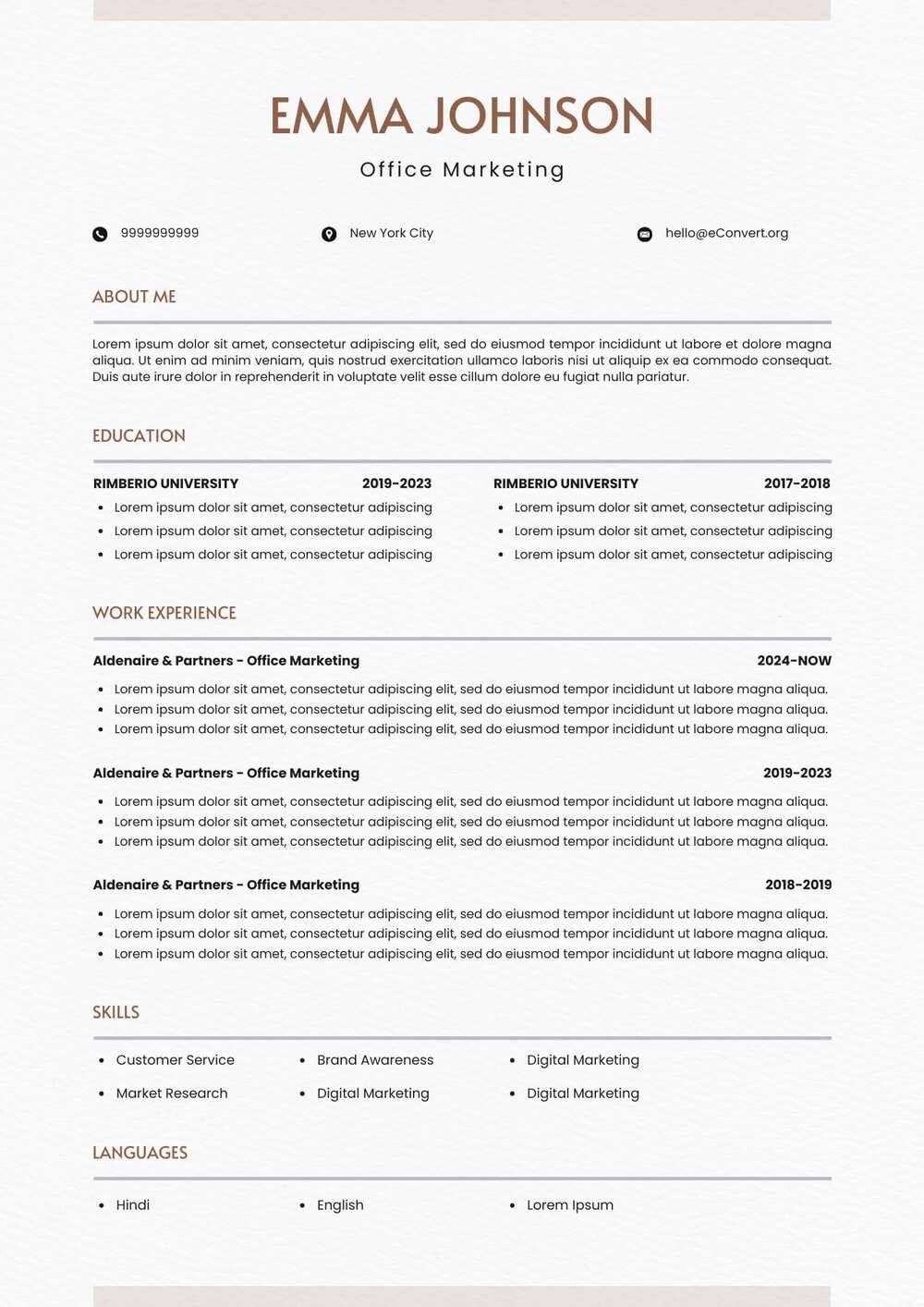 Office Marketing Resume