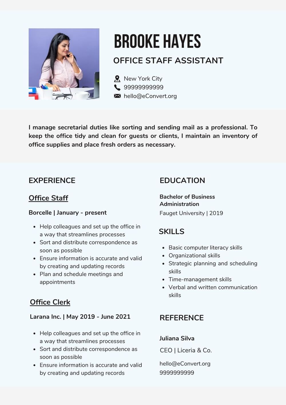 Office Staff Assistant Resume