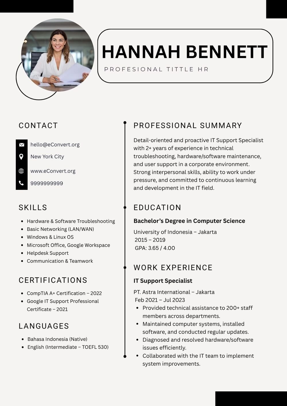 PROFESIONAL TITTLE HR Resume