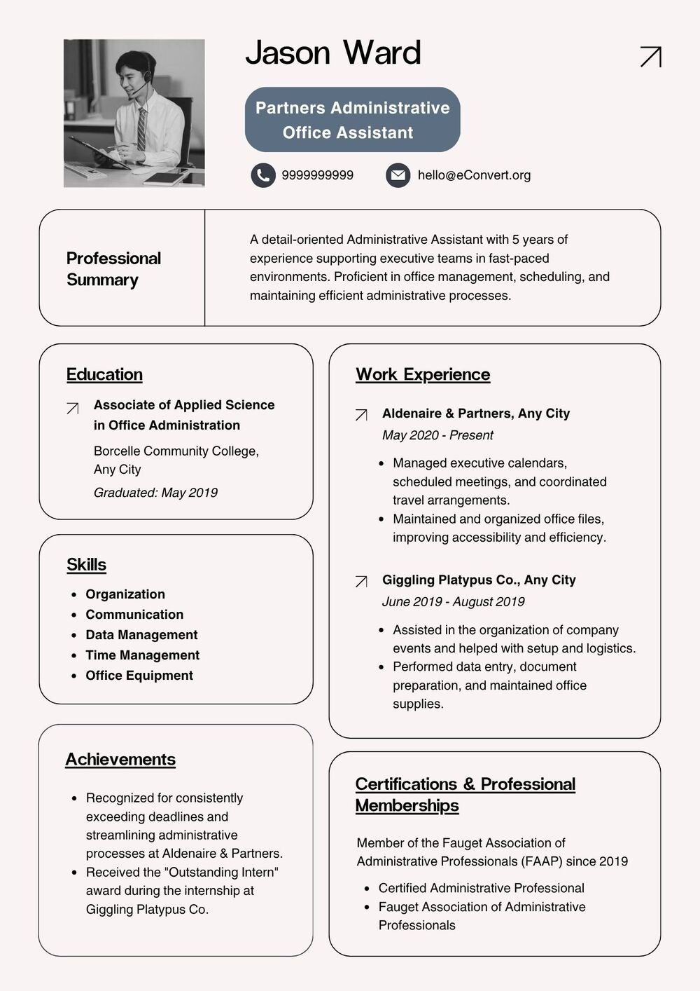 Partners Administrative Office Assistant Resume