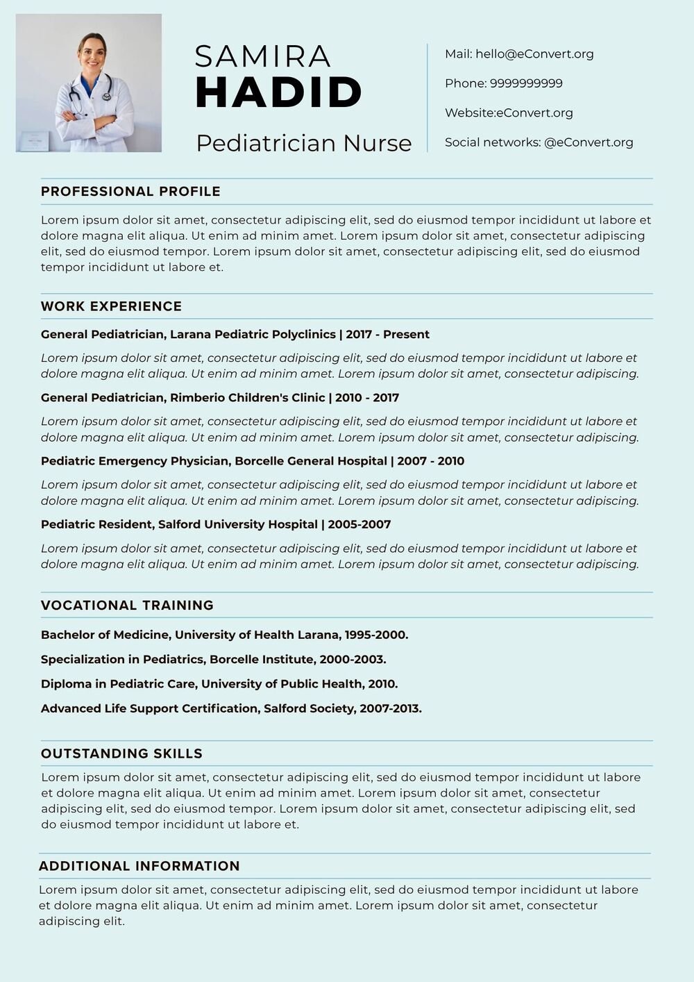 Pediatrician Nurse Resume