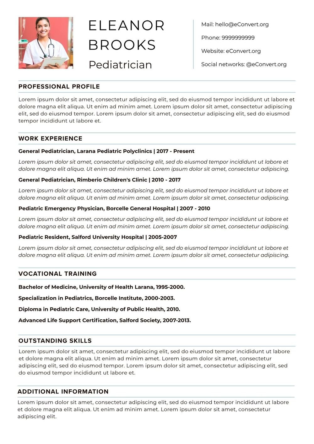 Pediatrician Resume