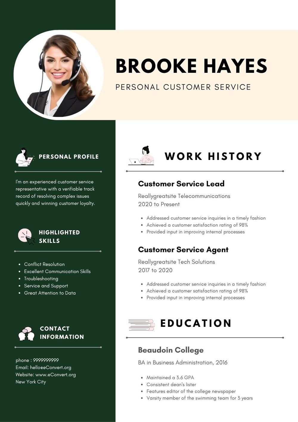 Personal Customer Service Resume