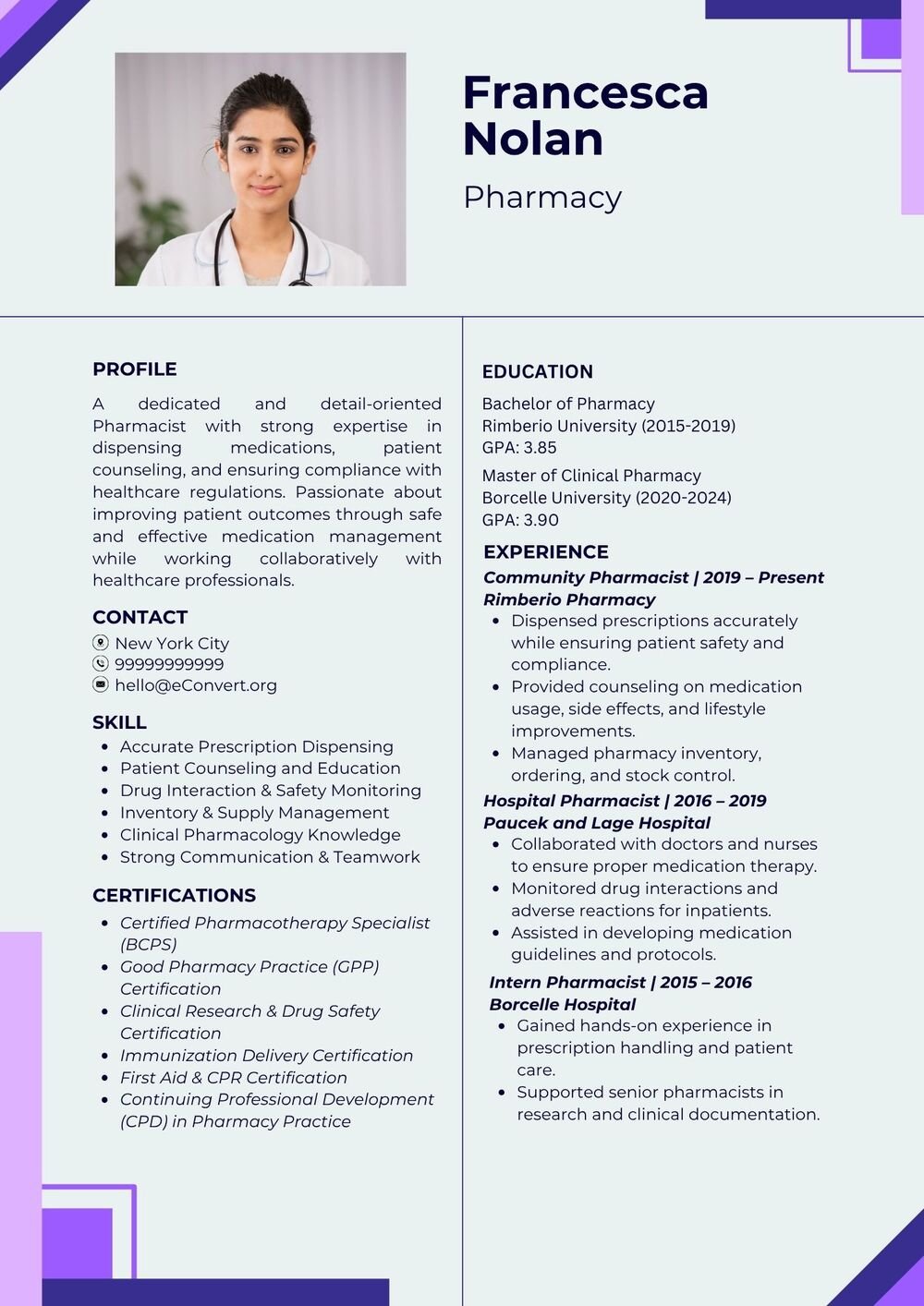 Pharmacy Resume