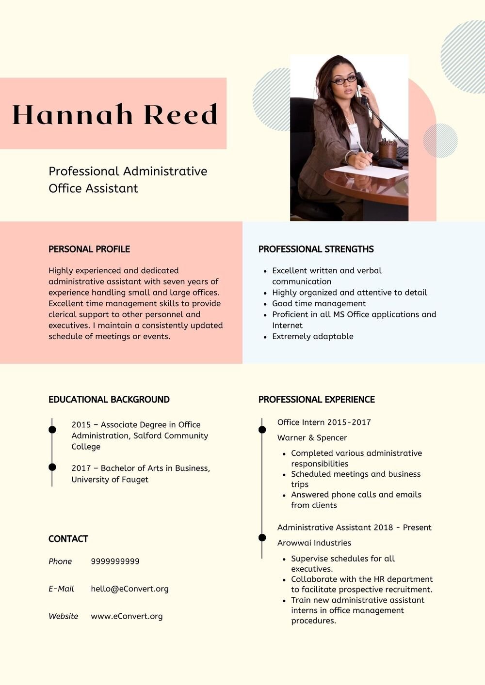 Professional Administrative Office Assistant Resume