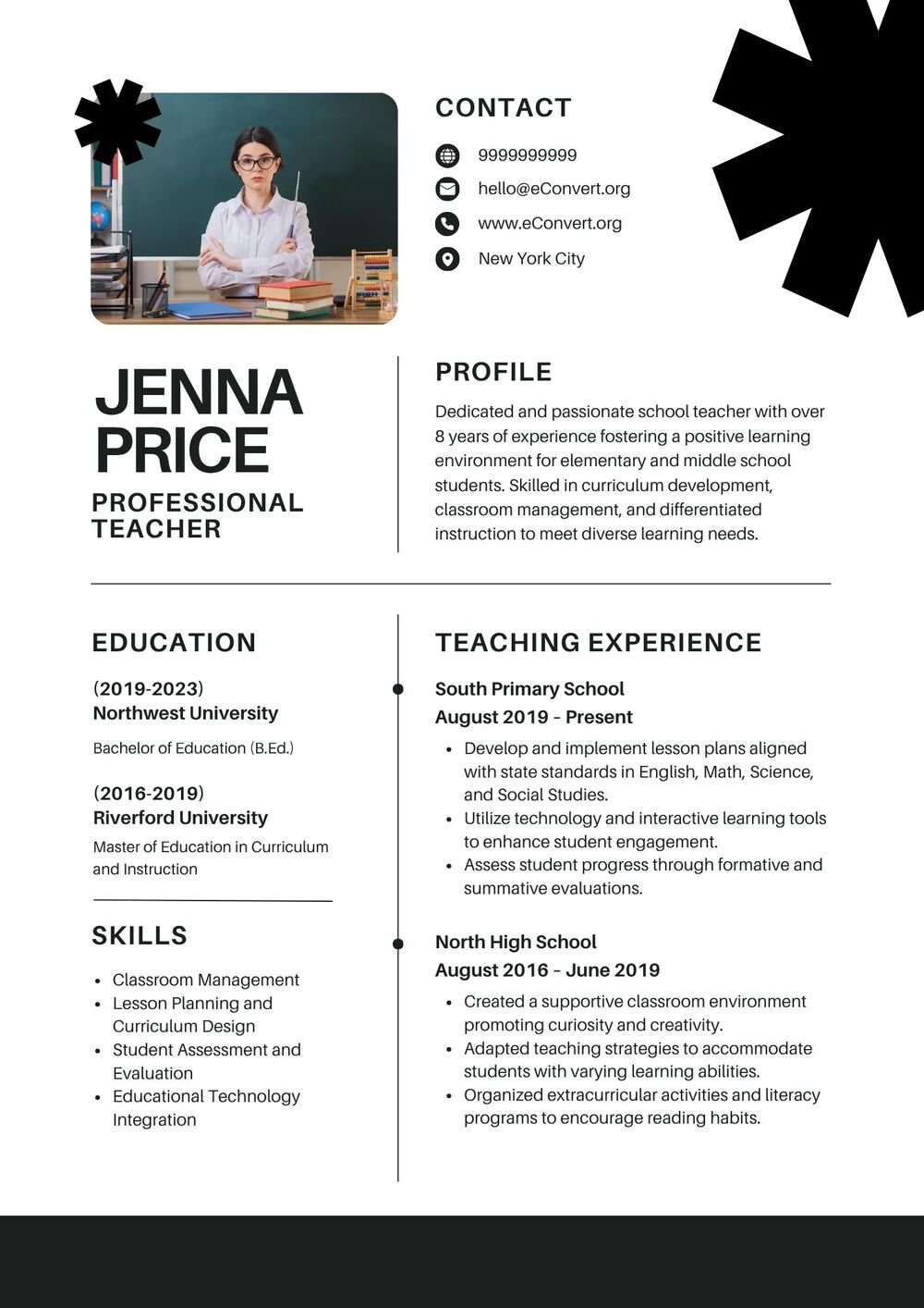 Professional teacher Resume