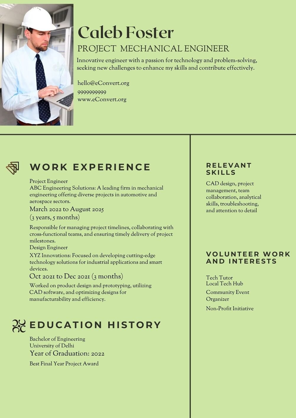 Project Mechanical Engineer Resume