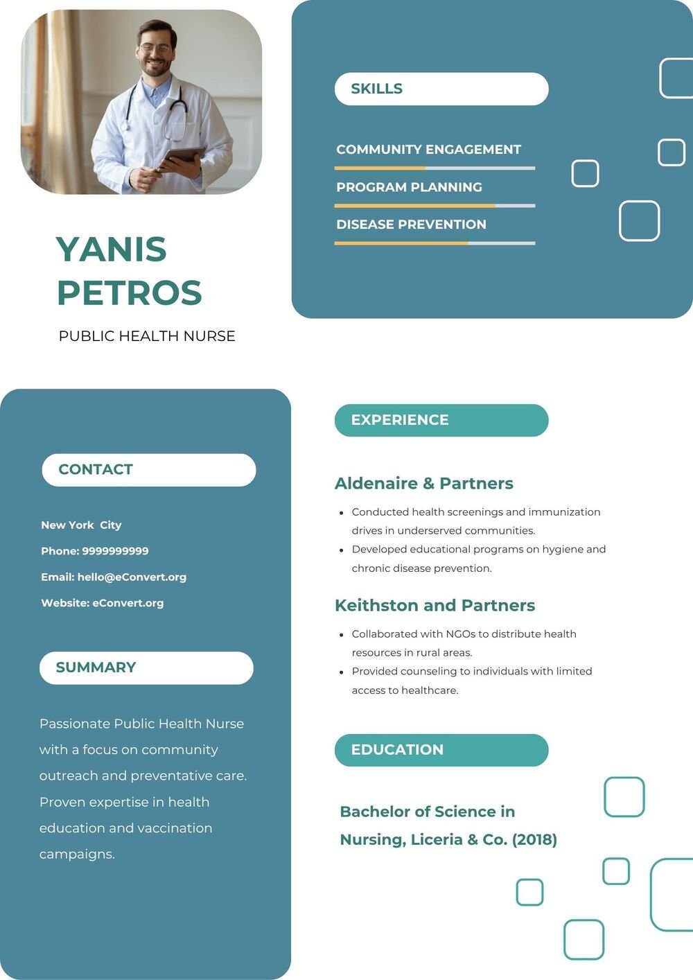 Public Health Nurse Resume